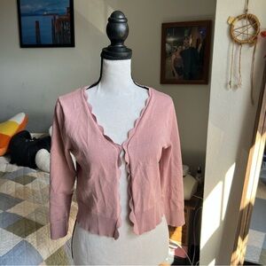 Cable & Gauge Scalloped Mauve Pink Cardigan